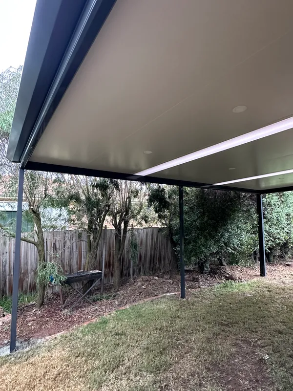 Cooldek insulated ceiling with Rooflite panels and recessed lights