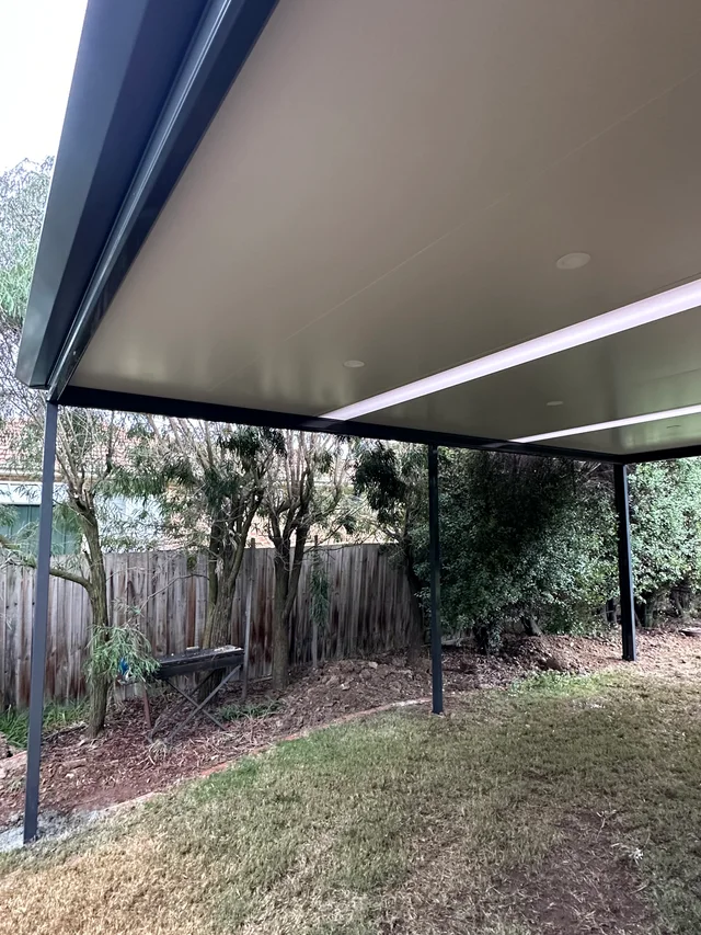 Cooldek insulated ceiling with Rooflite panels and recessed lights