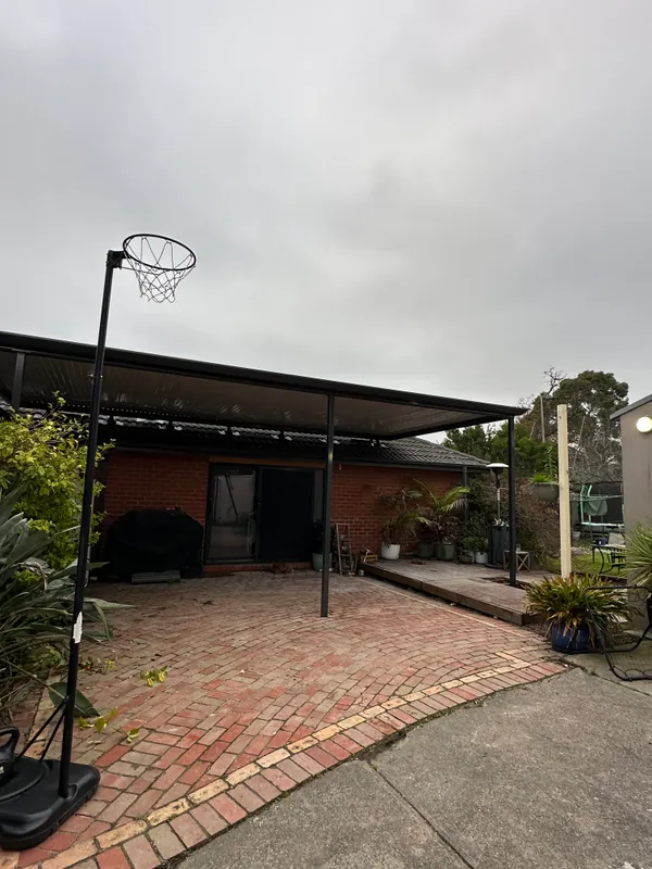 Wide view beneath the Stratco Outback flat patio