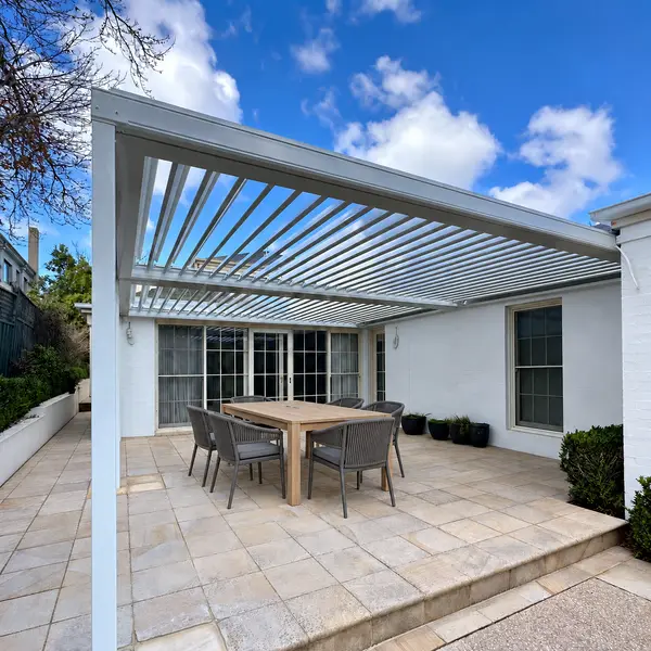 White Stratco Outback Sunroof Courtyard
